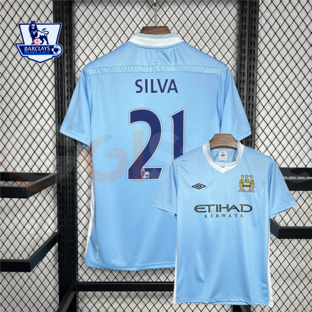 Manchester City 2011-2012 Retro Home Short Sleeve Jersey #21 Silva Personalized PL Patch Rare