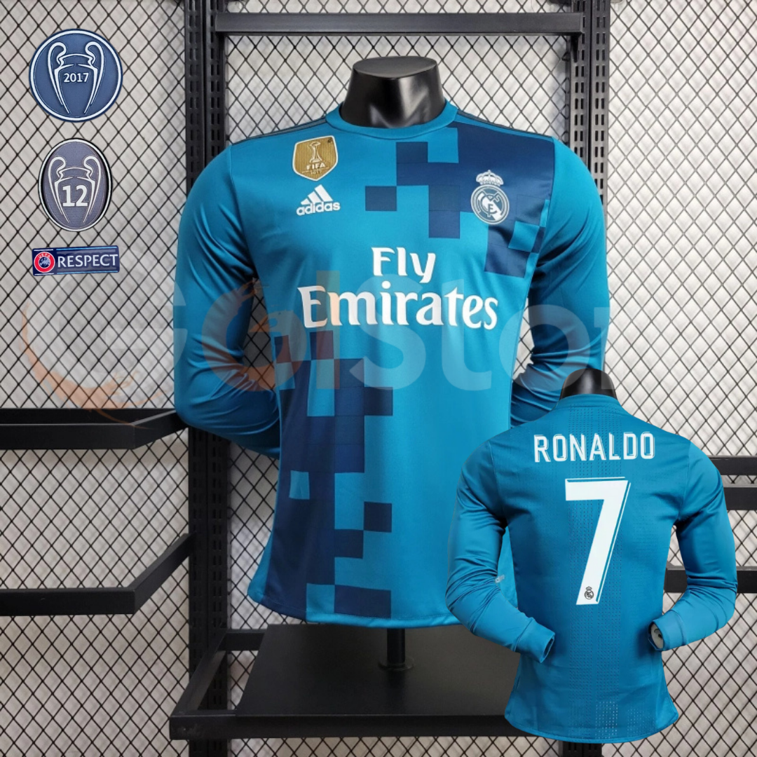 2017/18 Real Madrid Retro Third Blue Jersey Long Sleeve #7 Ronaldo UCL Personalized