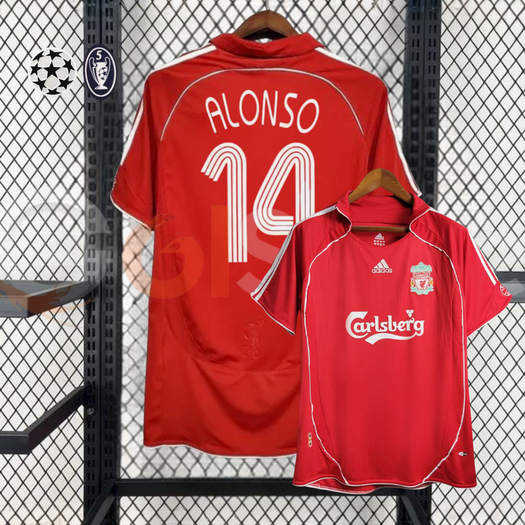 2006-2007 Liverpool Retro Red Home Short Sleeve Jersey #14 Alonso Personalized UCL Patch