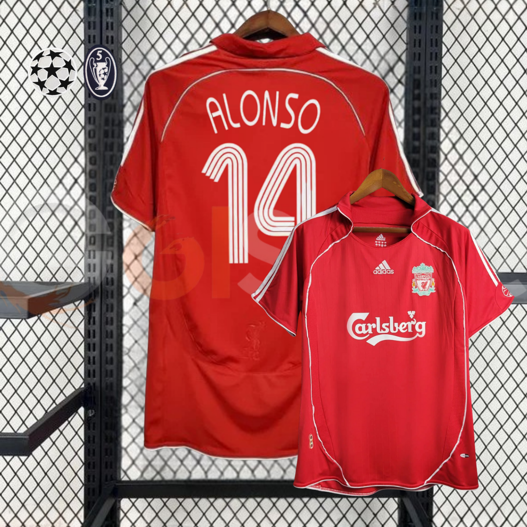 2006-2007 Liverpool Retro Red Home Short Sleeve Jersey #14 Alonso Personalized UCL Patch