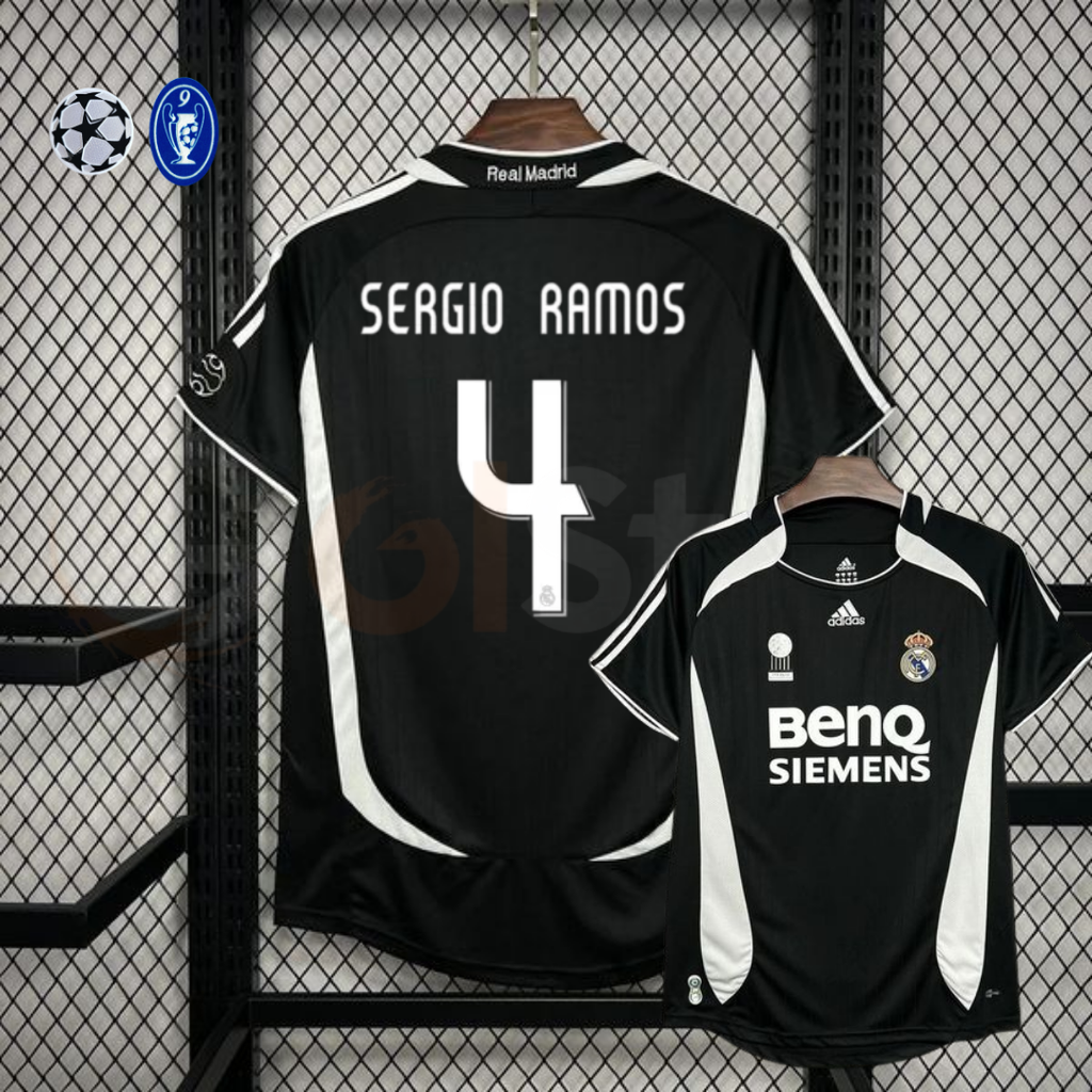 2006/07 Real Madrid Retro Away Black Jersey #4 Sergio Ramos UCL Personalized