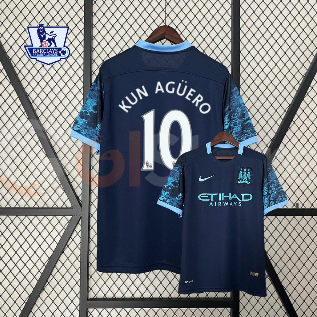 Manchester City 2015-2016 Retro Away Short Sleeve Jersey #10 Kun Aguero Premier League Patch Personalized Rare