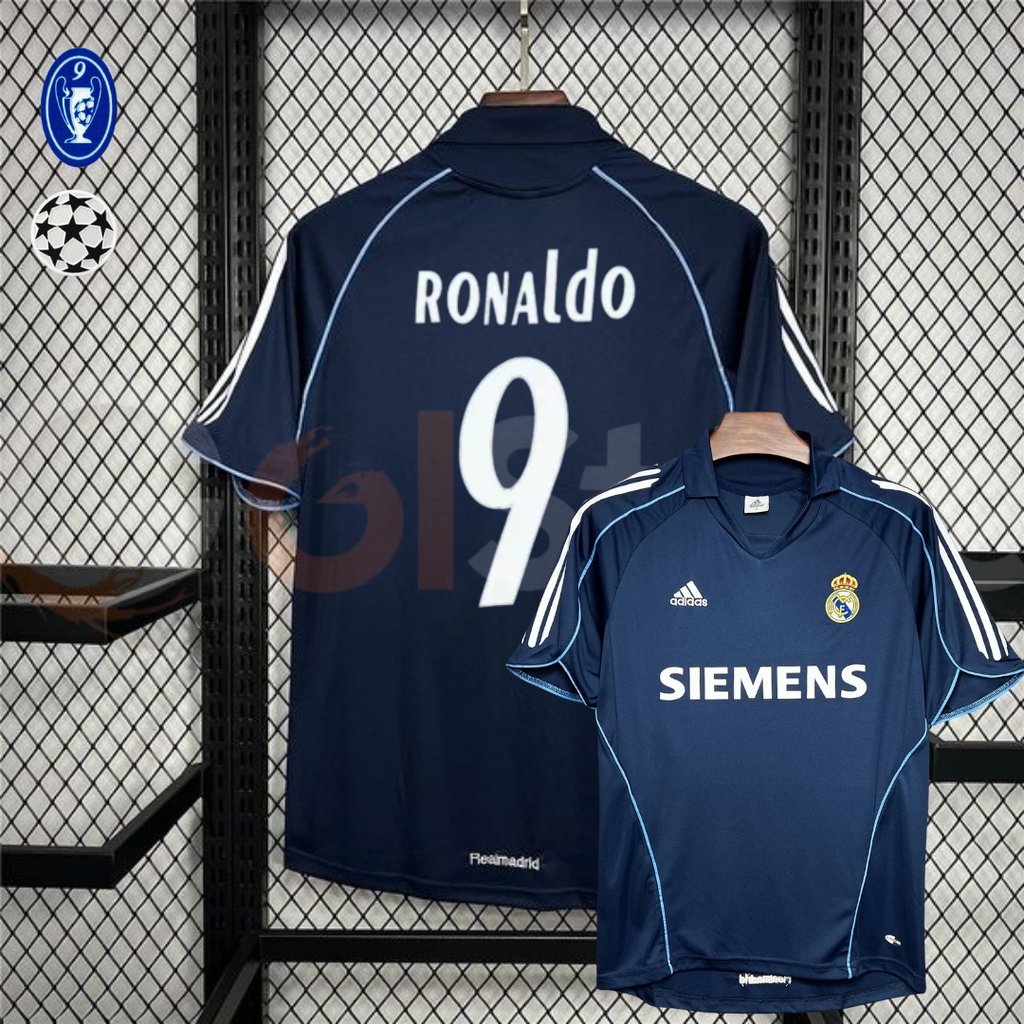 2005/06 Real Madrid Retro Away Navy Blue Jersey #9 Ronaldo UCL Personalized