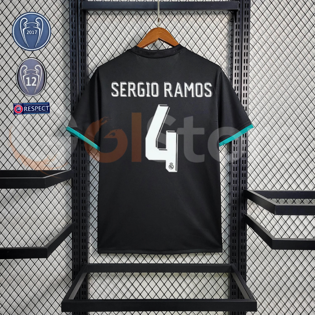 2017/18 Real Madrid Retro Away Black Jersey #4 Sergio Ramos UCL Personalized