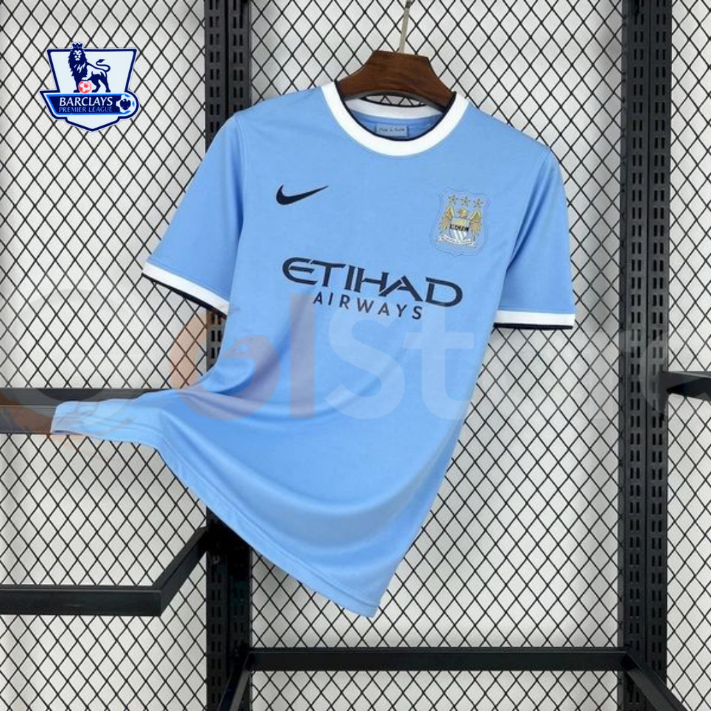 Manchester City 2013-2014 Retro Home Short Sleeve Jersey #32 Tevez Premier League Patch Personalized Rare
