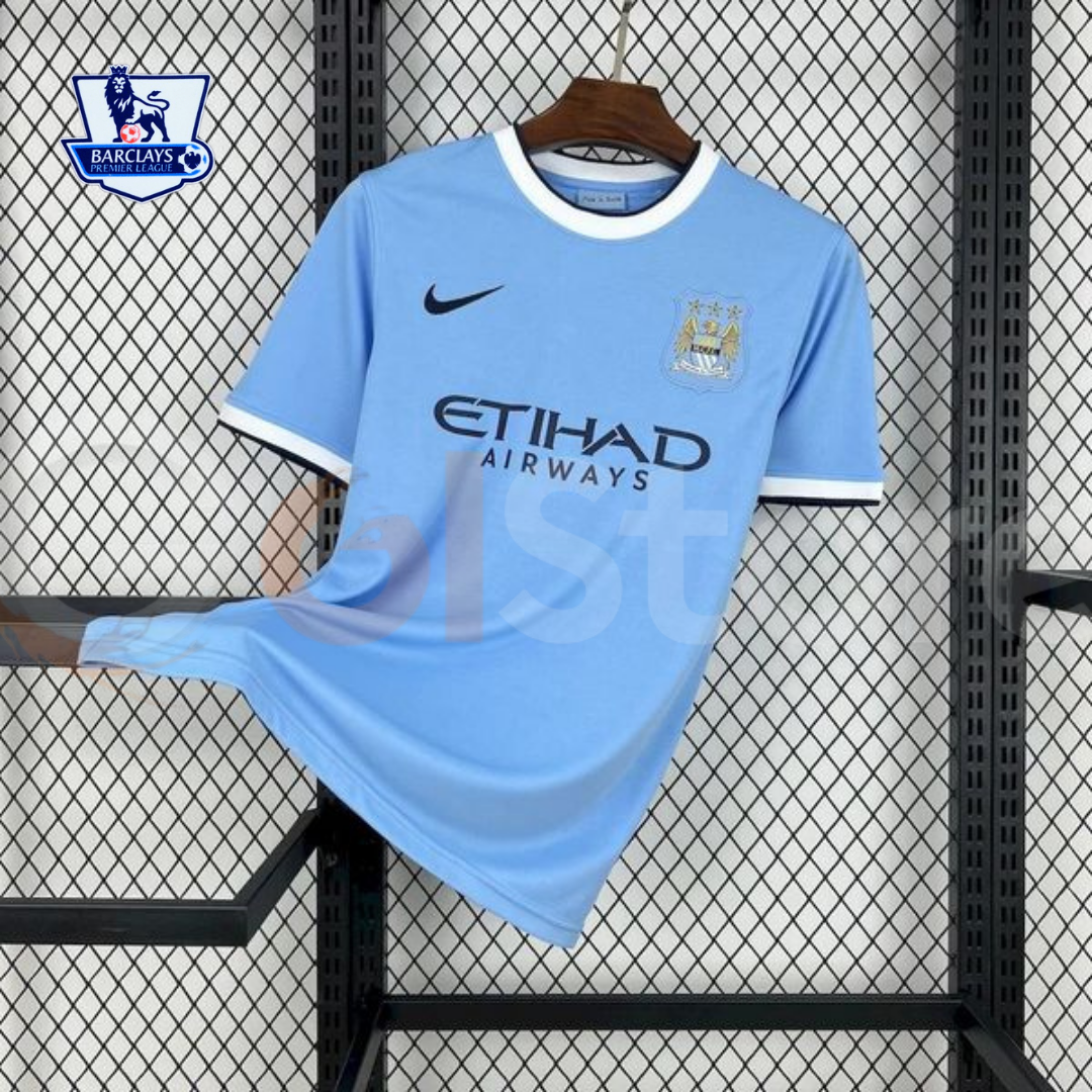 Manchester City 2013-2014 Retro Home Short Sleeve Jersey #32 Tevez Premier League Patch Personalized Rare