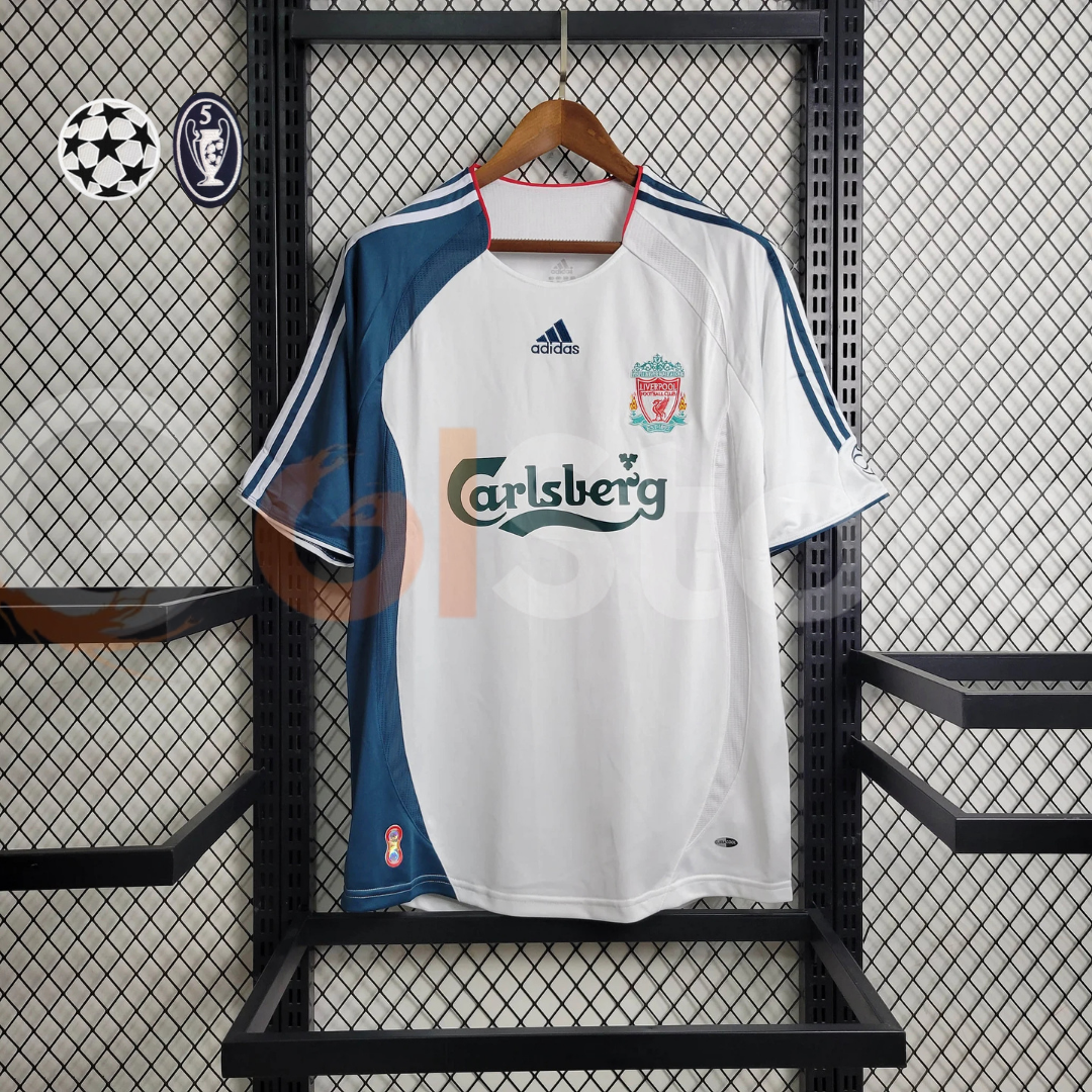 2006-2007 Liverpool Retro White Away Short Sleeve Jersey #9 Torres Personalized UCL Patch