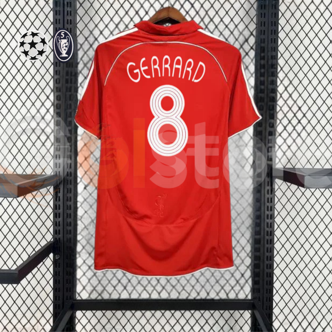 2006-2007 Liverpool Retro Red Home Short Sleeve Jersey #8 Gerrard Personalized UCL Patch