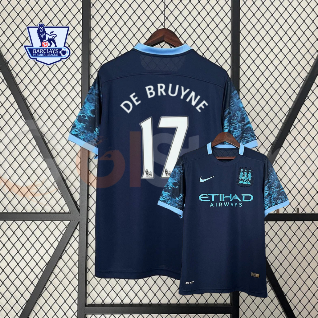 Manchester City 2015-2016 Retro Away Short Sleeve Jersey #17 De Bruyne Premier League Patch Personalized Rare