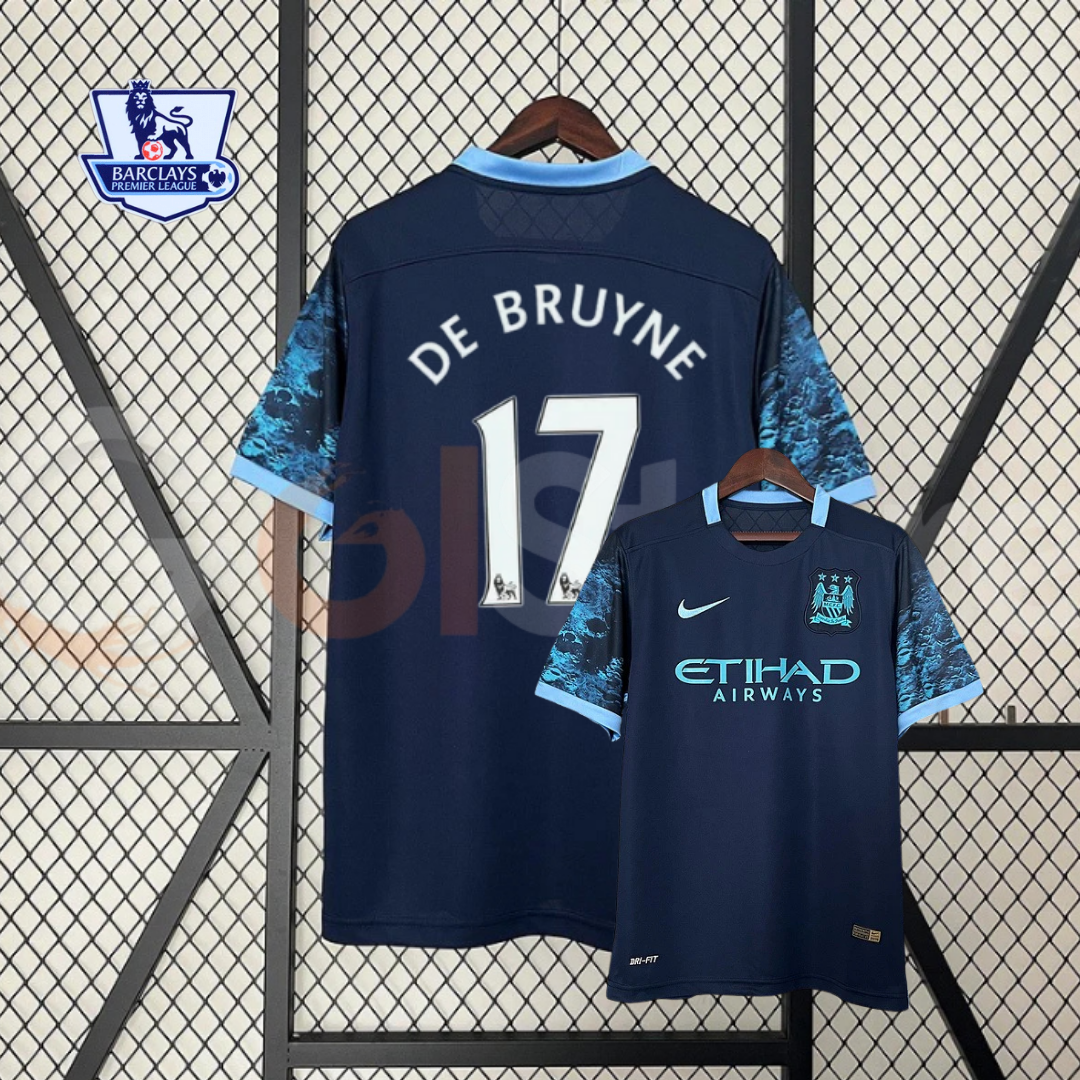 Manchester City 2015-2016 Retro Away Short Sleeve Jersey #17 De Bruyne Premier League Patch Personalized Rare