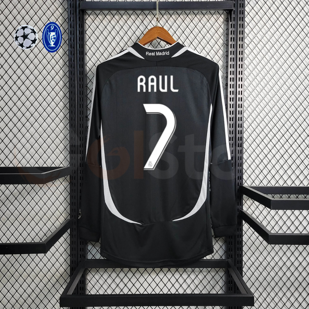 2006/07 Real Madrid Retro Away Black Long Sleeve Jersey #7 Raul UCL Personalized
