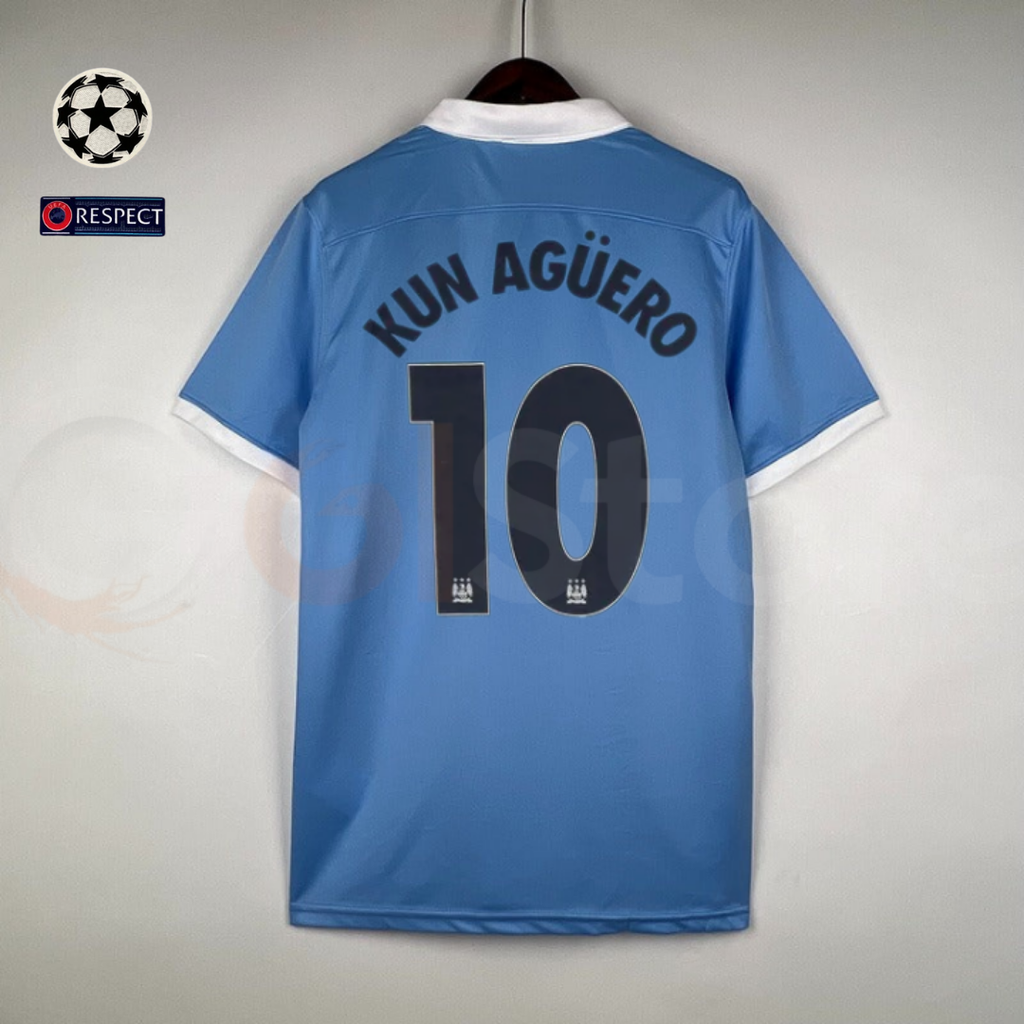 Manchester City 2015-2016 Retro Home Short Sleeve Jersey #10 Aguero UCL Patch Personalized Rare