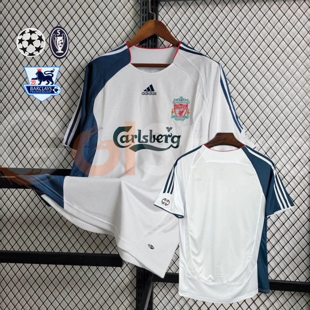 2006-2007 Liverpool Retro White Away Short Sleeve Jersey Personalized PL UCL Patch