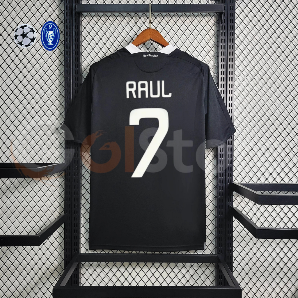 2008/09 Real Madrid Retro Away Black Jersey #7 Raul UCL Personalized