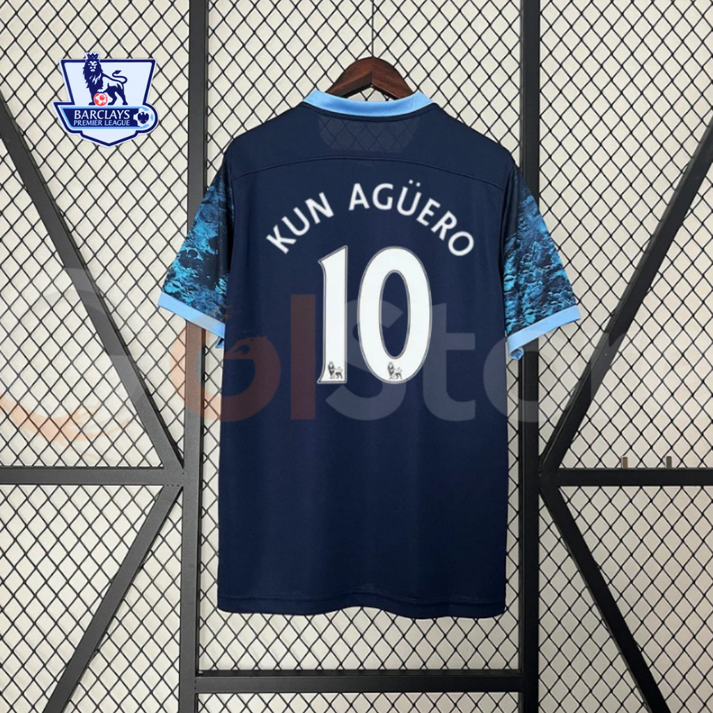 Manchester City 2015-2016 Retro Away Short Sleeve Jersey #10 Kun Aguero Premier League Patch Personalized Rare
