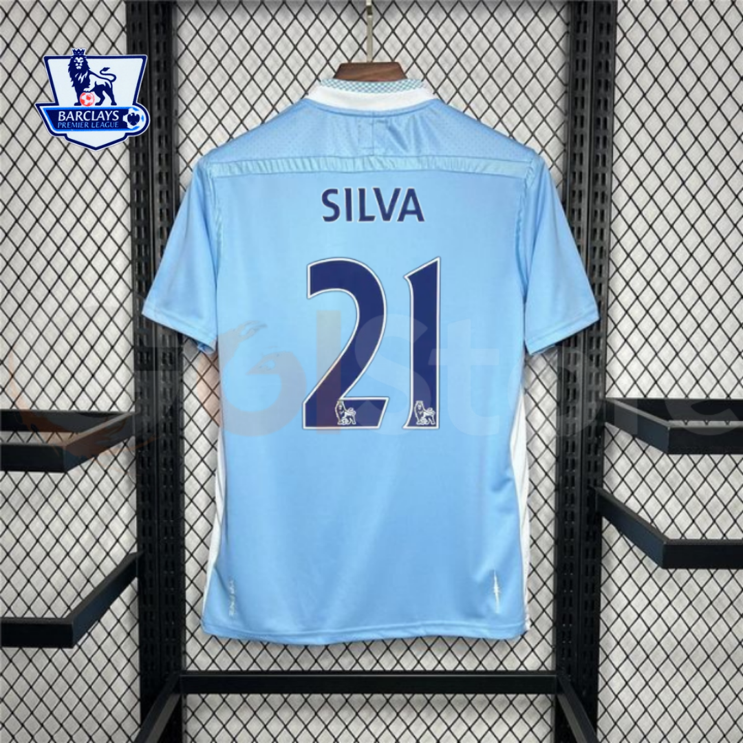 Manchester City 2011-2012 Retro Home Short Sleeve Jersey #21 Silva Personalized PL Patch Rare