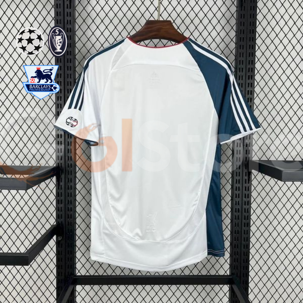 2006-2007 Liverpool Retro White Away Short Sleeve Jersey Personalized PL UCL Patch