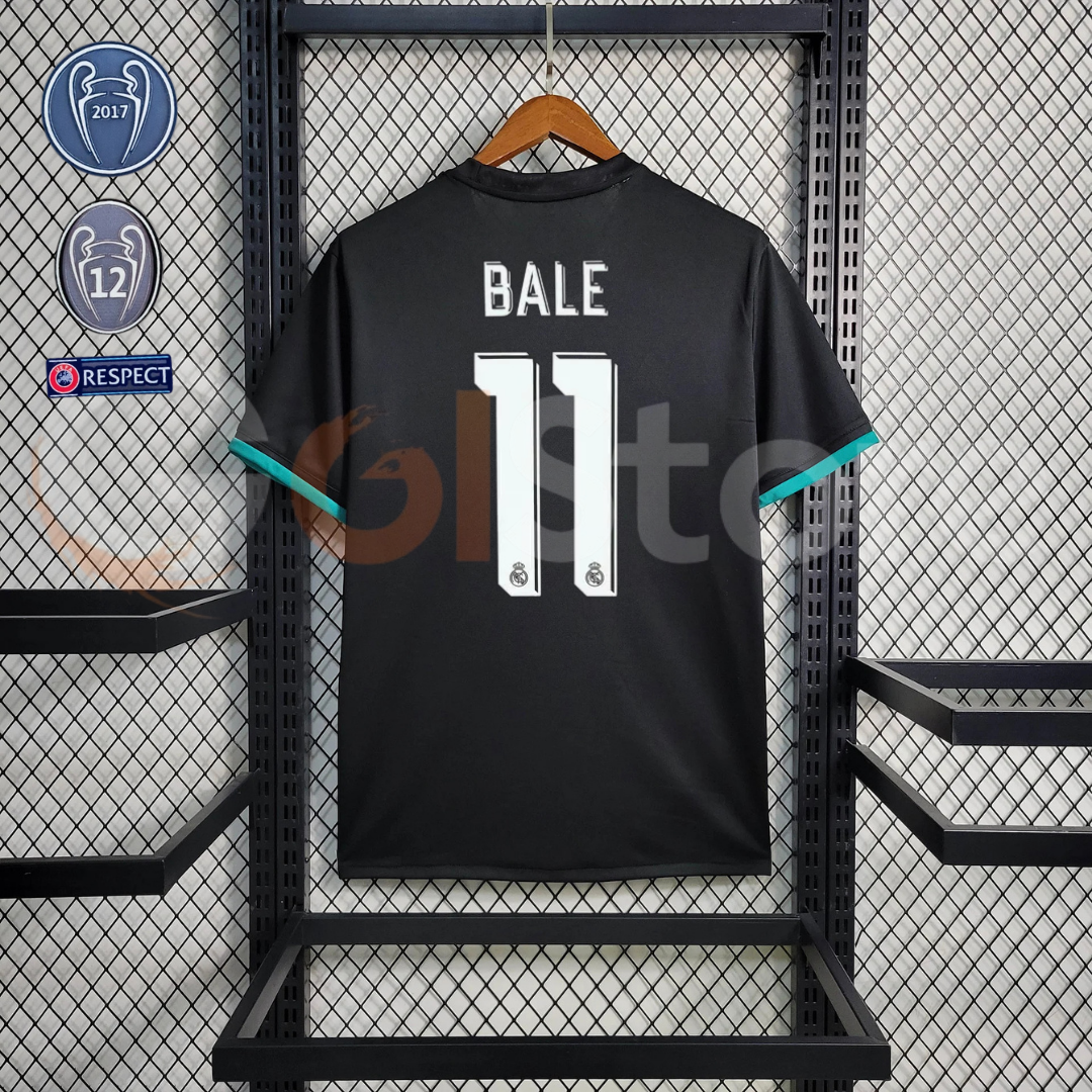 2017/18 Real Madrid Retro Away Black Jersey #11 Bale UCL Personalized