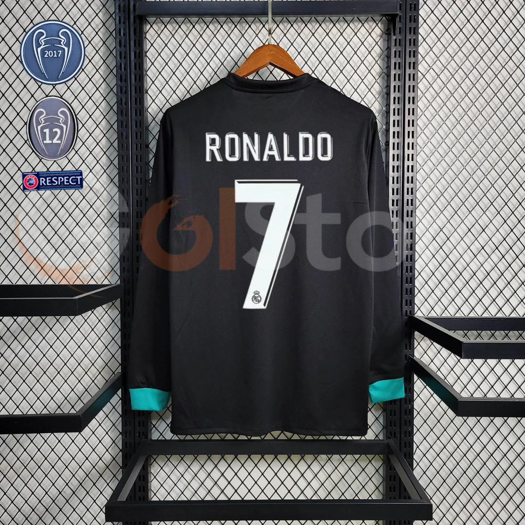 2017/18 Real Madrid Retro Away Black Jersey Long Sleeve #7 Ronaldo UCL Personalized