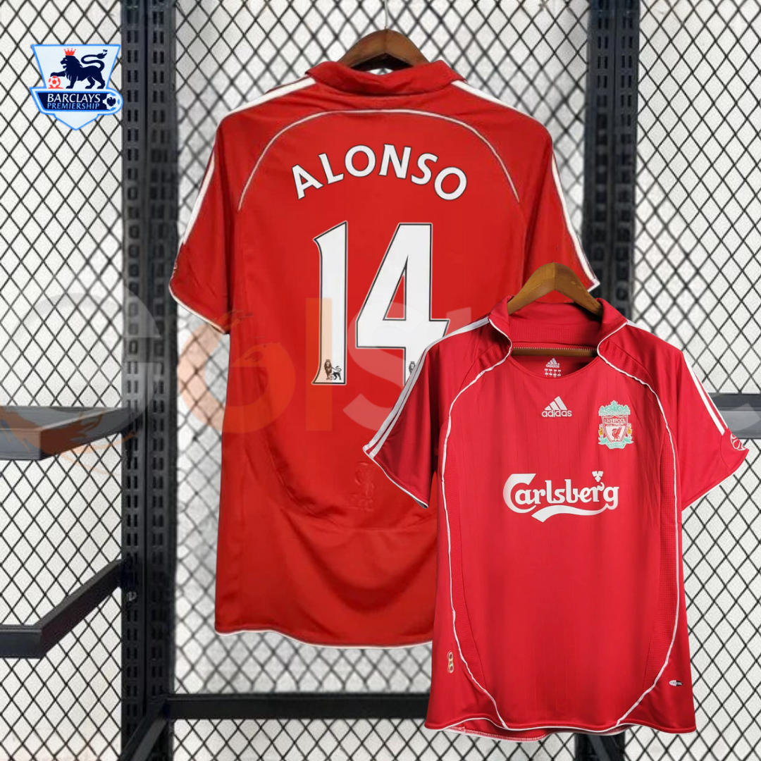 2006-2007 Liverpool Retro Red Home Short Sleeve Jersey #14 Alonso Personalized PL Patch