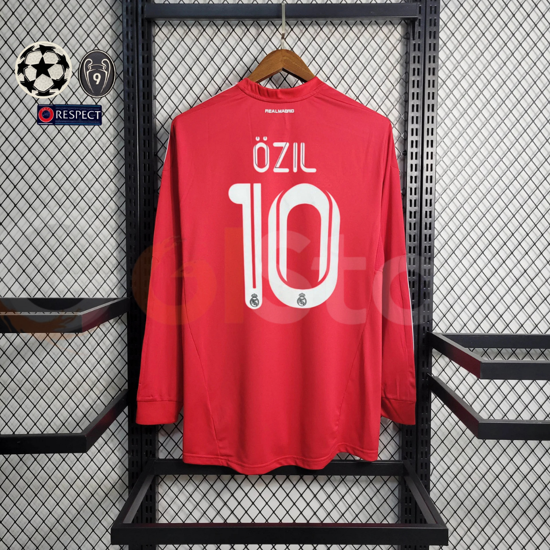 2011/12 Real Madrid Retro Away Red Long Sleeve Jersey #10 Ozil UCL Personalized