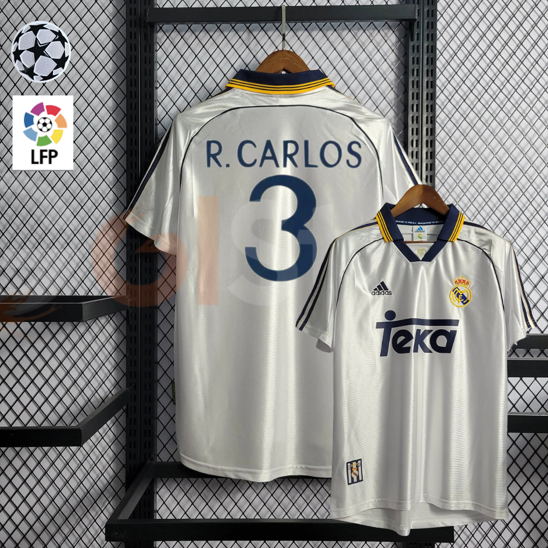 1998/00 Real Madrid Retro Home Jersey #3 Roberto Carlos UCL & La Liga Patch Personalized