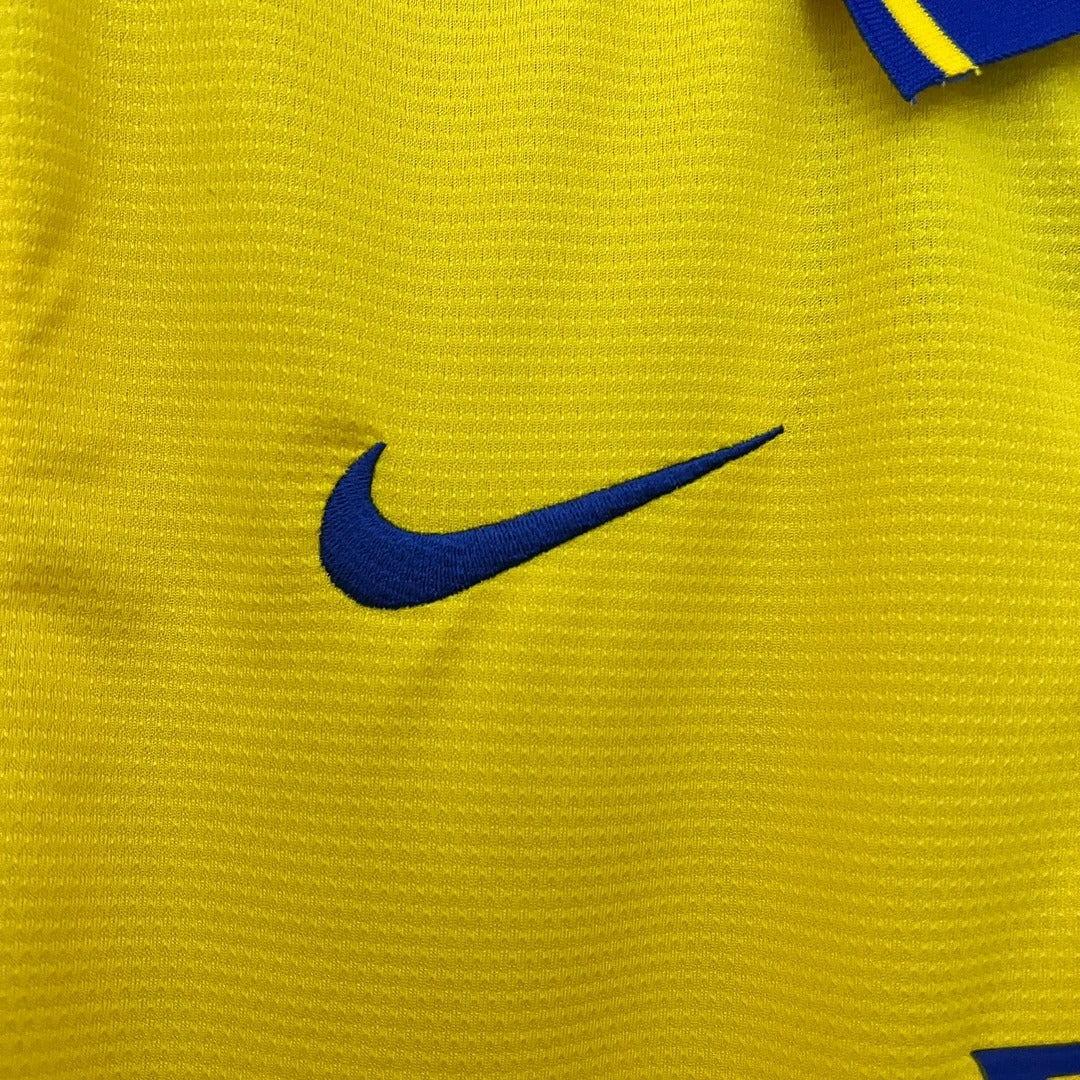 Arsenal FC 2013-2014 Retro Away Jersey | Custom Name & Number Men's Soccer Shirt - Short Sleeve Yellow & Blue Edition with Optional UCL or Premier League Patches
