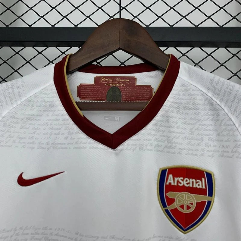 Arsenal FC 2007-2008 Retro Away Jersey | Emmanuel Adebayor #25 Men's Soccer Shirt - Short Sleeve White Edition with Optional Premier League Patches