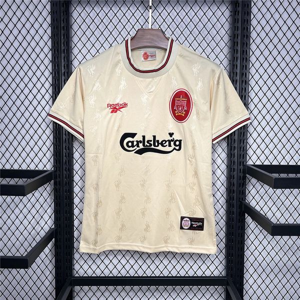 1996-1997 Liverpool Retro Yellow Away Short Sleeve Jersey Personalized PL UCL Patch