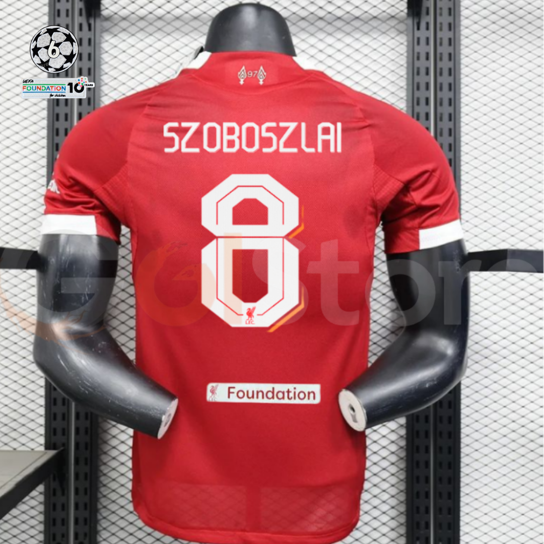 2025-2026 Liverpool Player Version Home Short Sleeve Jersey #8 Szoboszlai Personalized UCL Patch