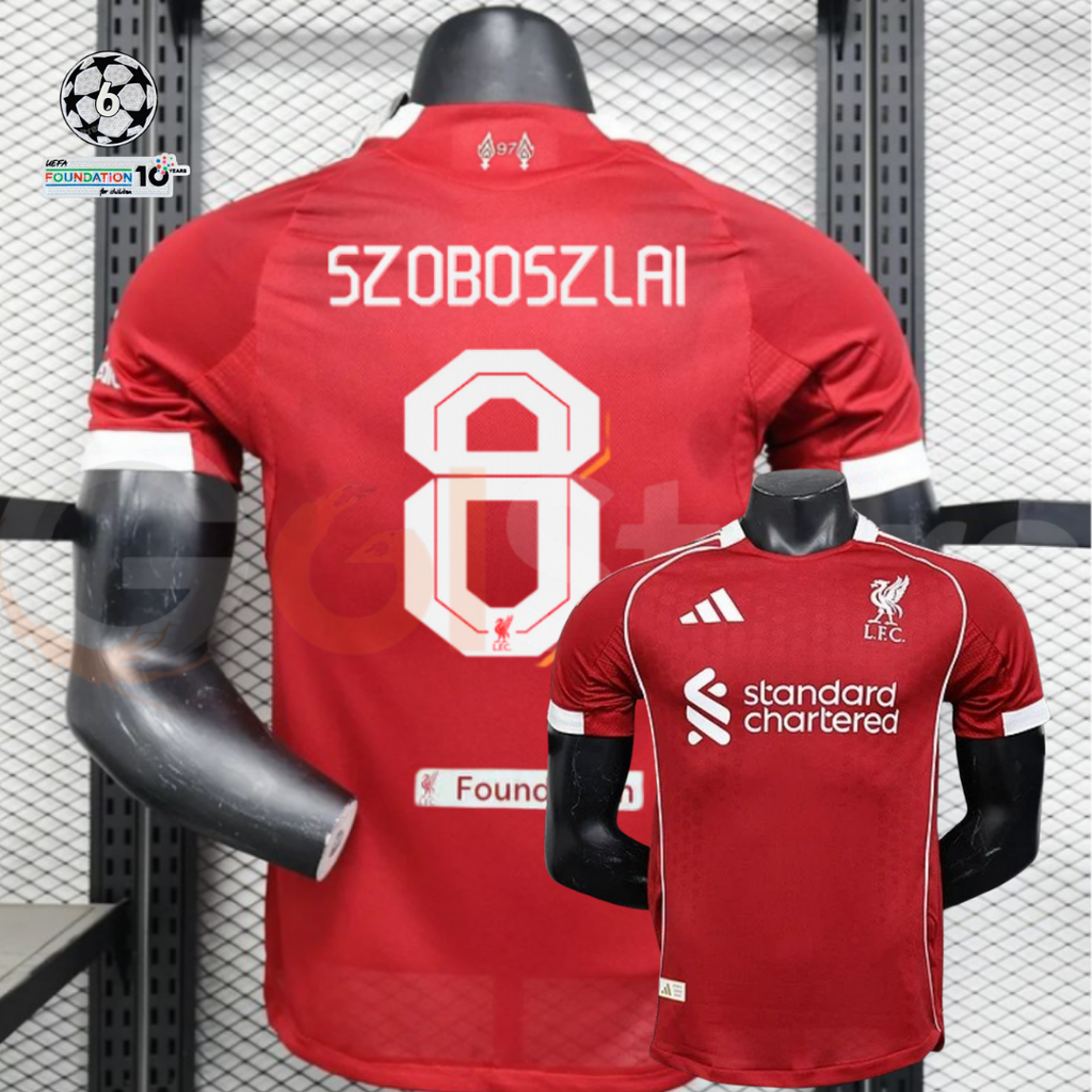 2025-2026 Liverpool Player Version Home Short Sleeve Jersey #8 Szoboszlai Personalized UCL Patch
