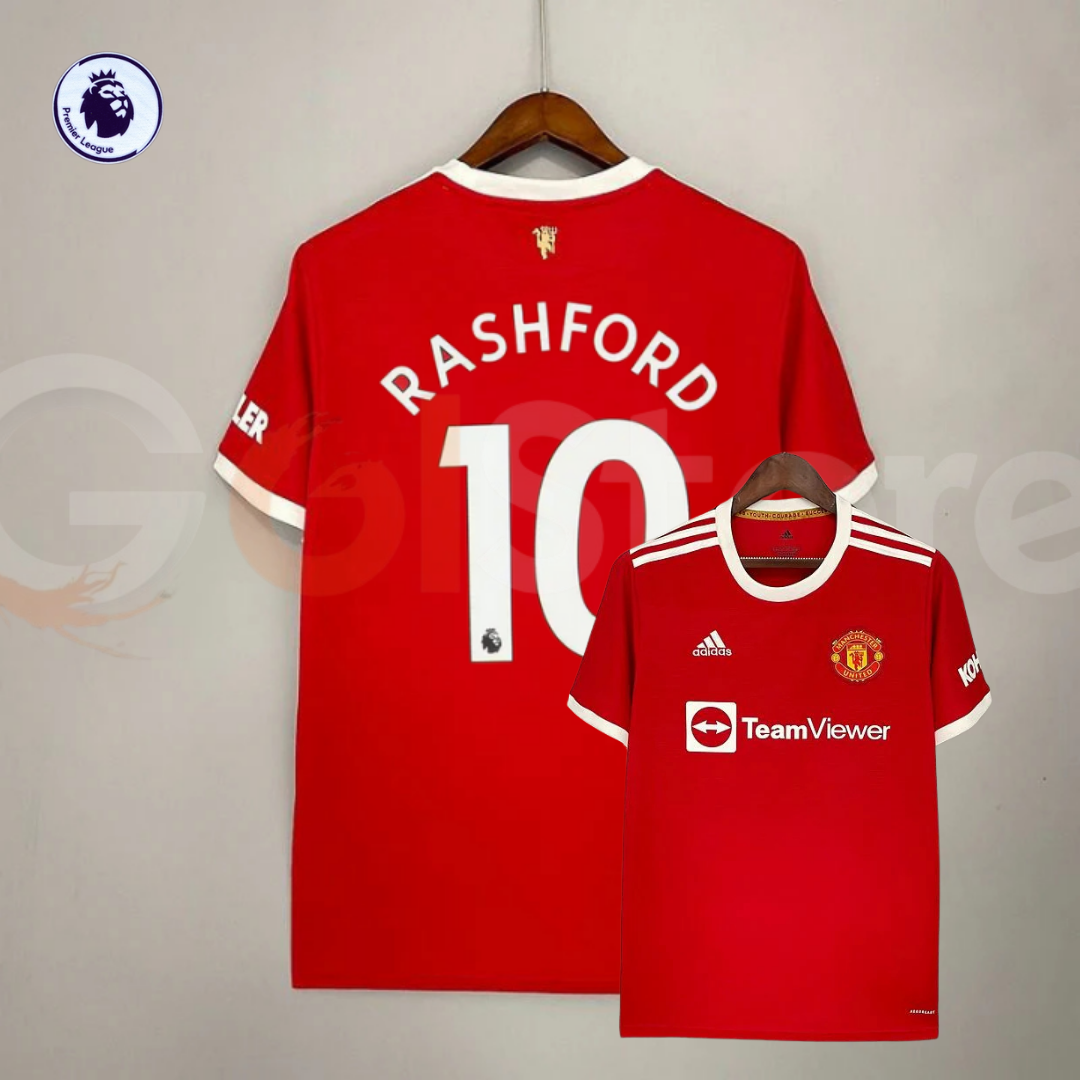 Manchester United 2021-2022 Retro Home Short Sleeve Jersey #10 Rashford Personalized PL Patch Rare