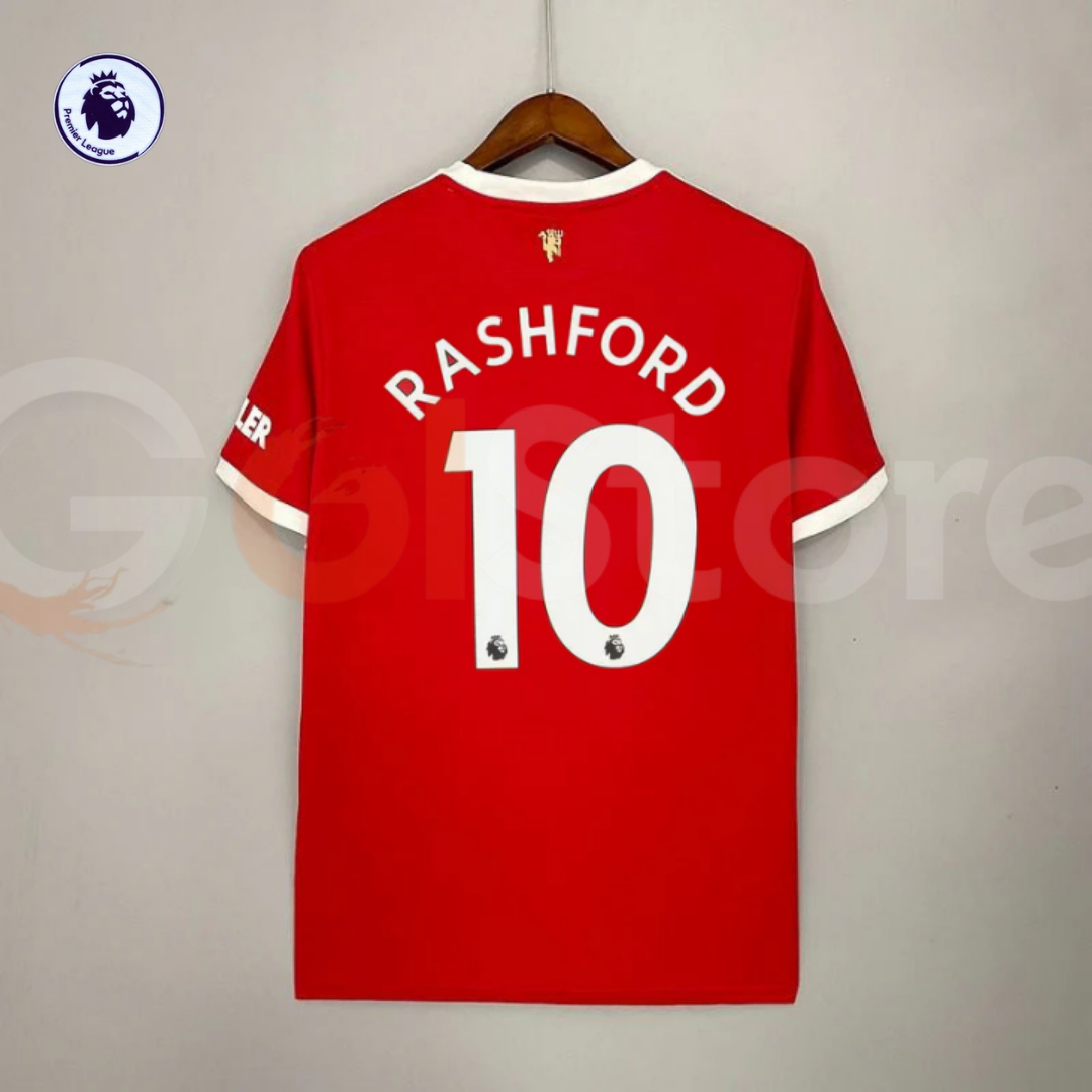 Manchester United 2021-2022 Retro Home Short Sleeve Jersey #10 Rashford Personalized PL Patch Rare