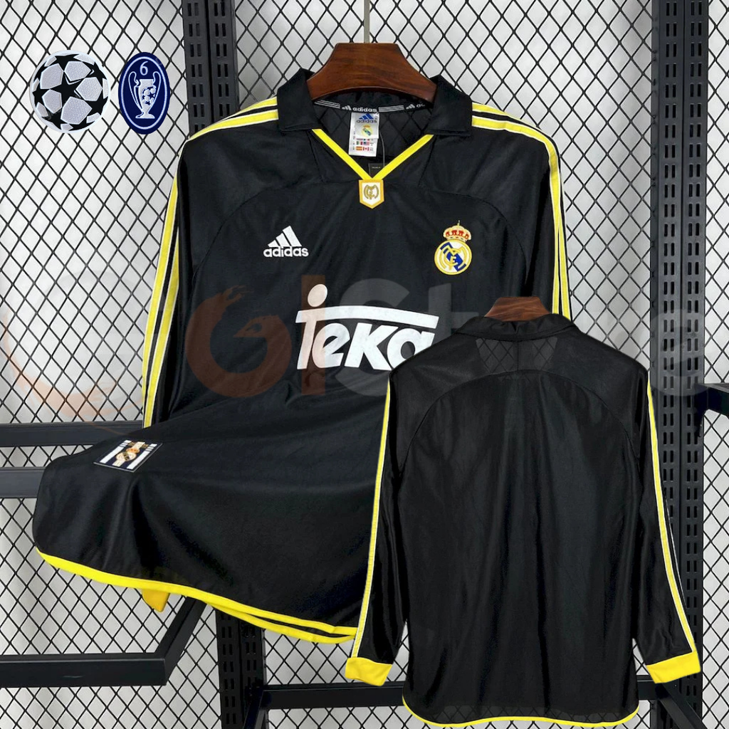 1998/99 Real Madrid Retro Away Black Jersey Long Sleeve UCL Personalized