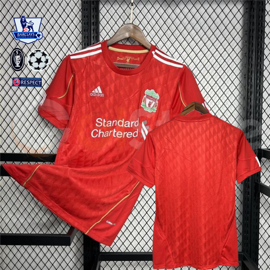 2010-2011 Liverpool Retro Red Home Short Sleeve Jersey Personalized PL UCL Patch