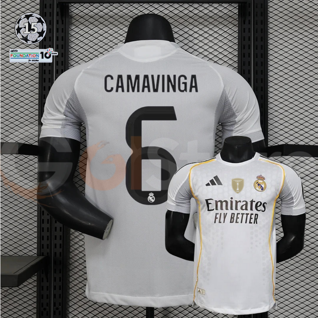 2025/26 Real Madrid Player Version Home White Jersey #6 Camavinga UCL Personalized