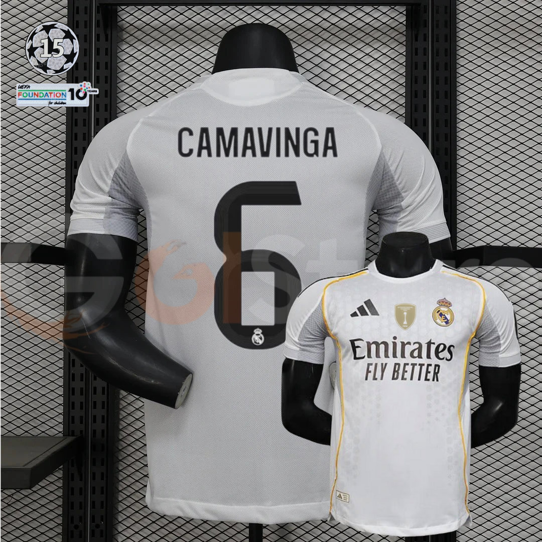2025/26 Real Madrid Player Version Home White Jersey #6 Camavinga UCL Personalized