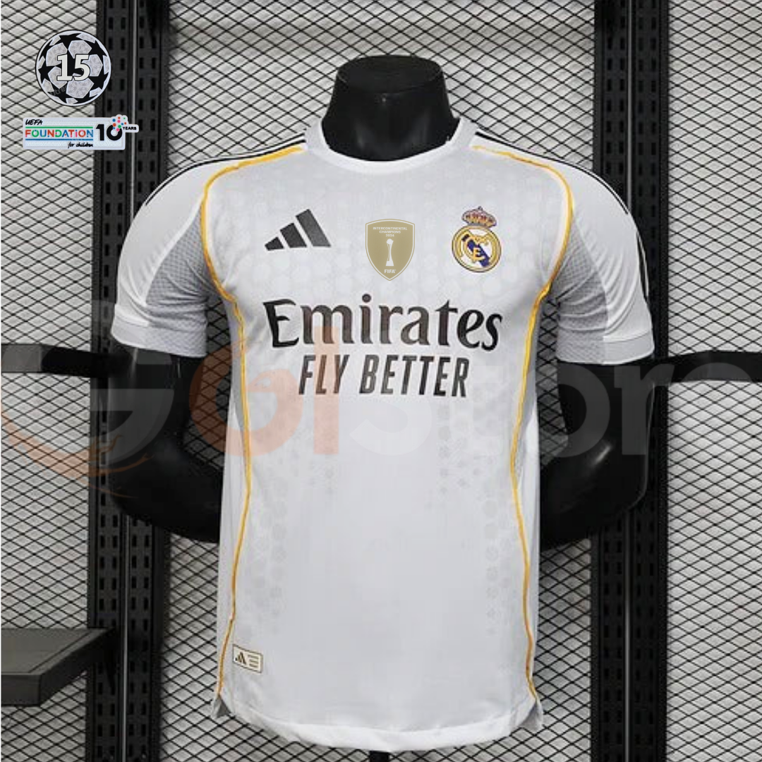 2025/26 Real Madrid Player Version Home White Jersey UCL Patch Personalized