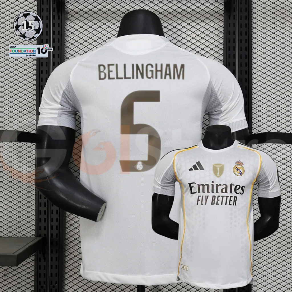 2025/26 Real Madrid Player Version Home White Jersey #5 Bellingham UCL Personalized