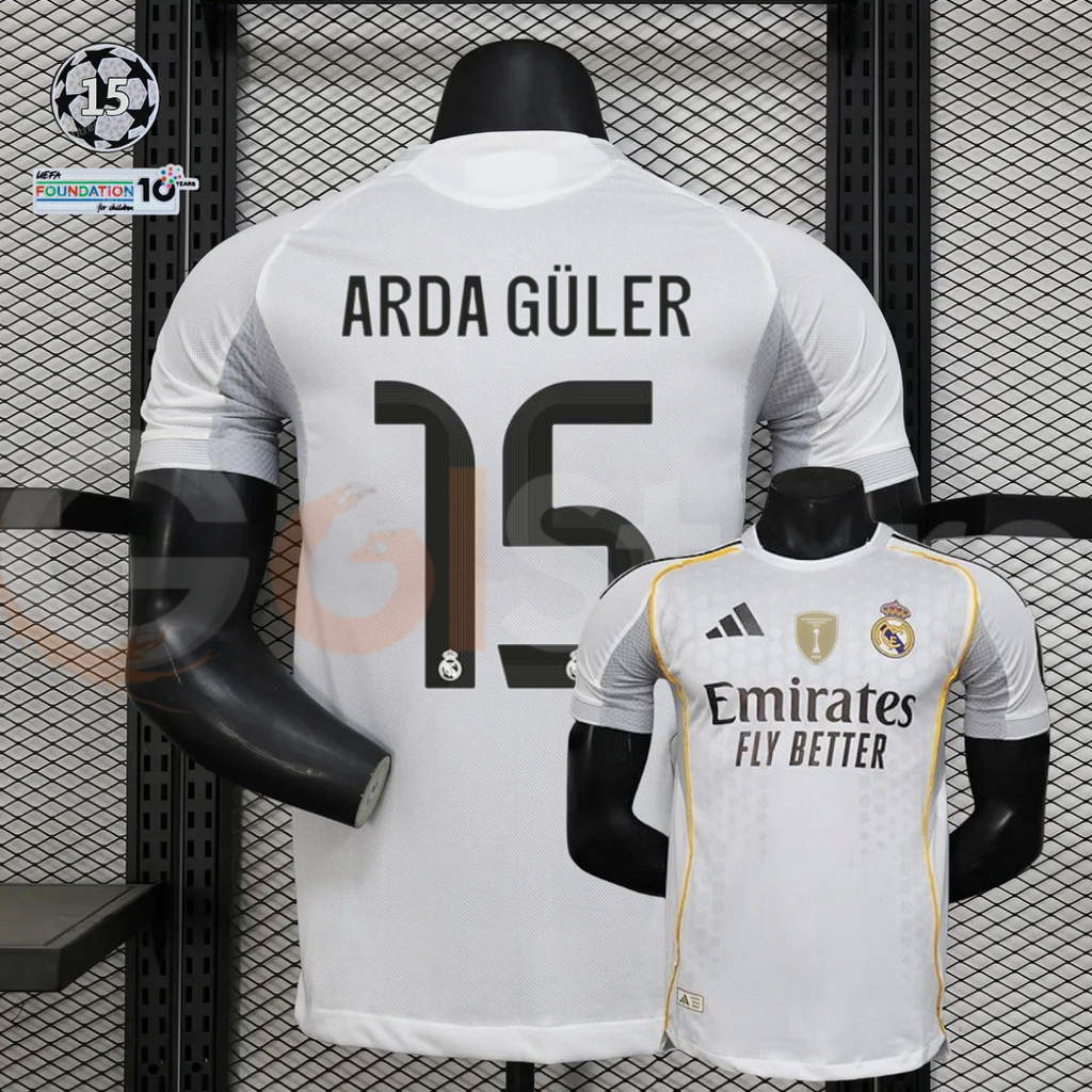 2025/26 Real Madrid Player Version Home White Jersey #15 Arda Guler UCL Personalized