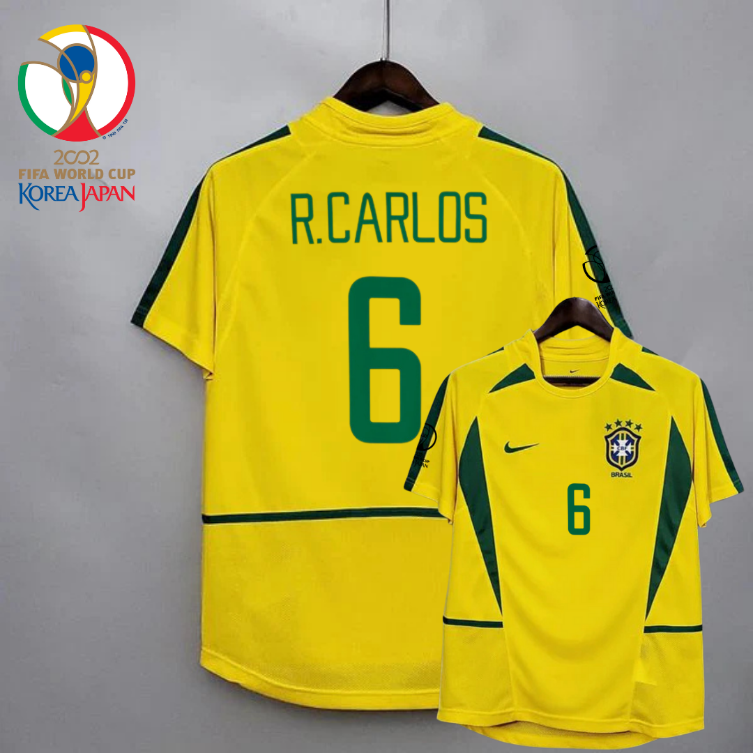 Brazil 2002 World Cup Retro Home Short Sleeve Jersey #6 Roberto Carlos WC Patch Personalized Rare