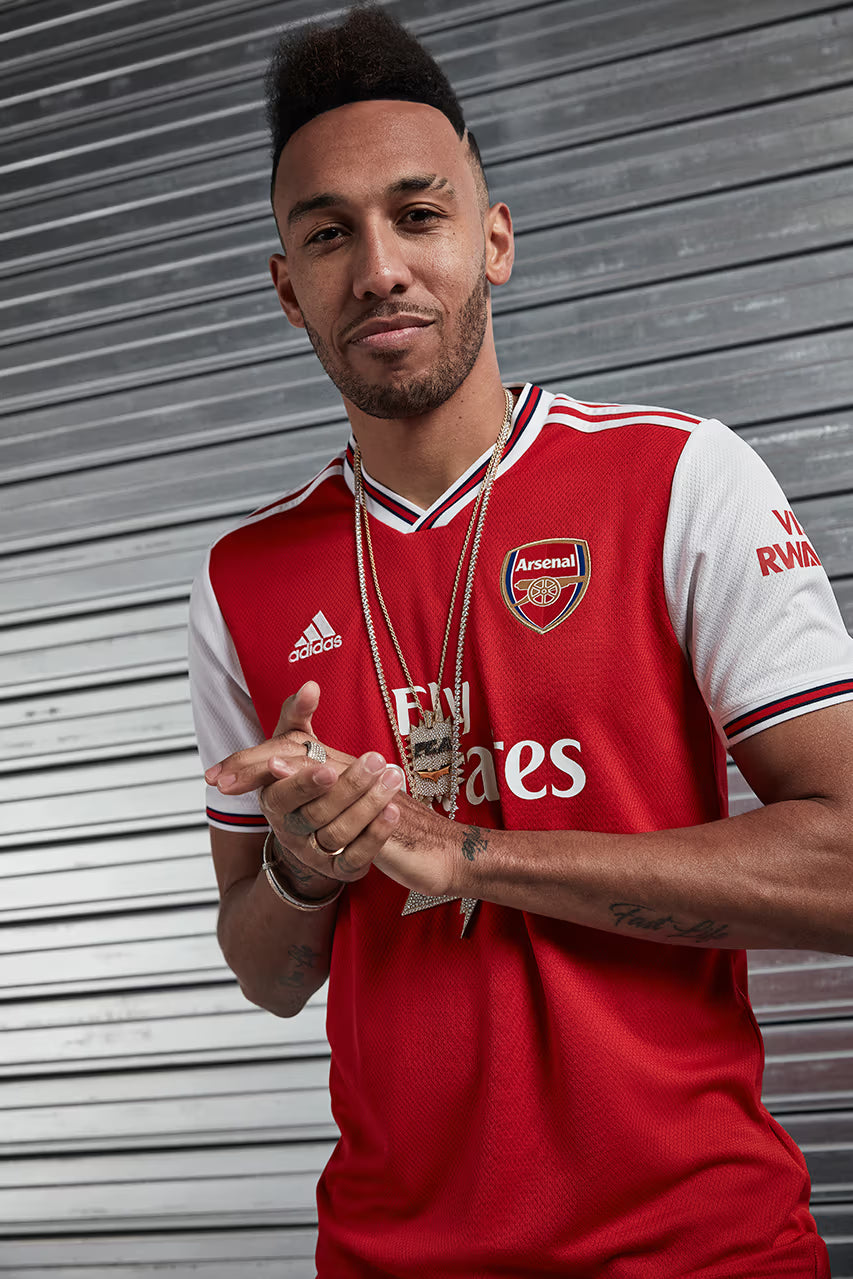 Arsenal FC 2019-2020 Retro Home Jersey | Pierre-Emerick Aubameyang #14 Men's Soccer Shirt - Short Sleeve Modern Heritage Edition with Optional Premier League Patches