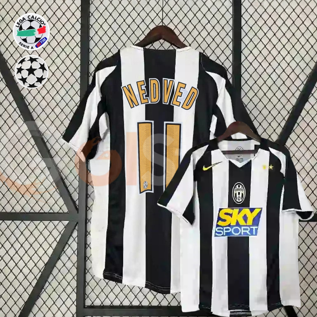 Juventus 2004-2005 Retro Home Short Sleeve Jersey #11 Nedved Personalized Serie A UCL Patch Rare