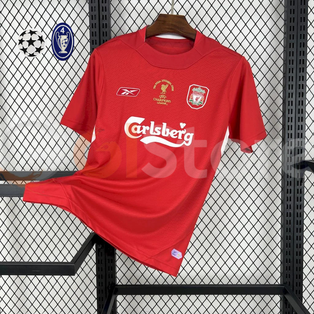 2004-2005 Liverpool Retro Red UCL Final Short Sleeve Jersey Personalized UCL Patch Istanbul