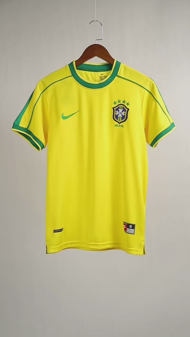 Brazil 1998 Retro Home Short Sleeve Jersey #2 Cafu World Cup Patch Personalized Rare