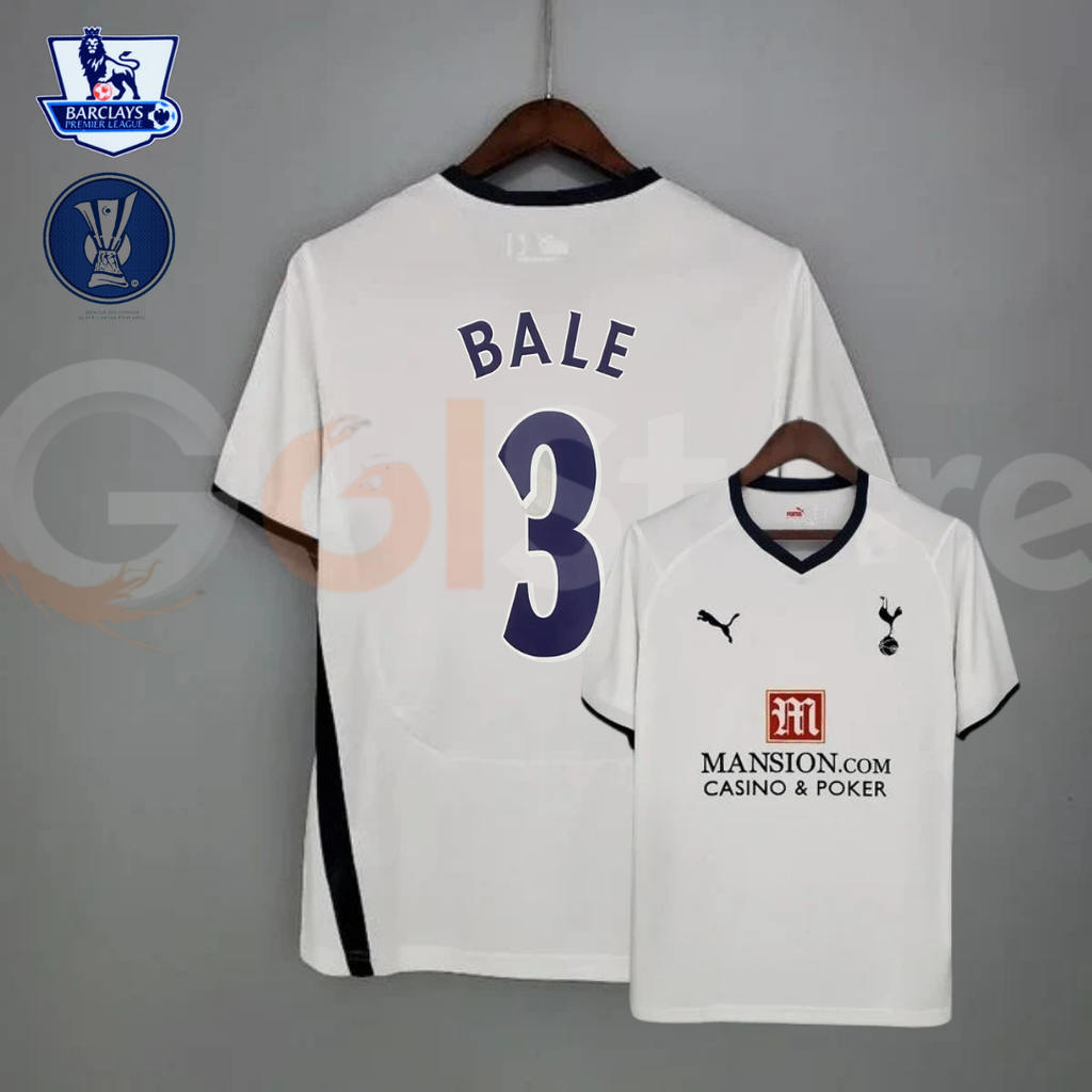 Tottenham Hotspur 2008-2009 Retro Home Jersey #3 Bale Personalized UEFA Cup Patch Rare Collector