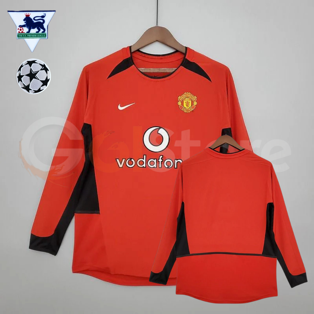 Manchester United 2002-2004 Retro Home Long Sleeve Jersey Personalized PL UCL Patch Rare Collector