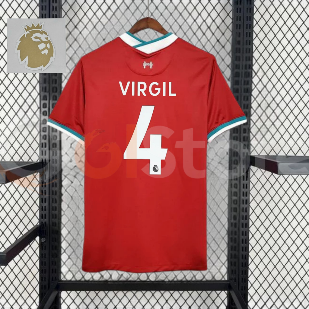 2020-2021 Liverpool Retro Red Home Short Sleeve Jersey #4 Van Dijk Personalized PL Patch