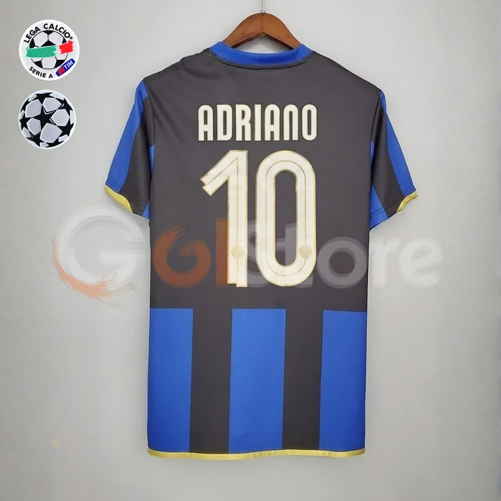 Inter Milan 2008-2009 Retro Home Short Sleeve Jersey #10 Adriano Serie A UCL Patch Personalized Rare