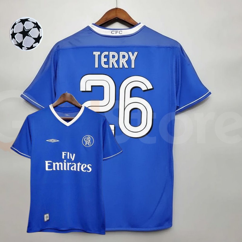 Chelsea FC 2003-2005 Retro Home Short Sleeve Jersey #26 Terry Personalized UCL Patch